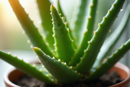 Aloe vera fraîchement coupée en pot dans un intérieur lumineux