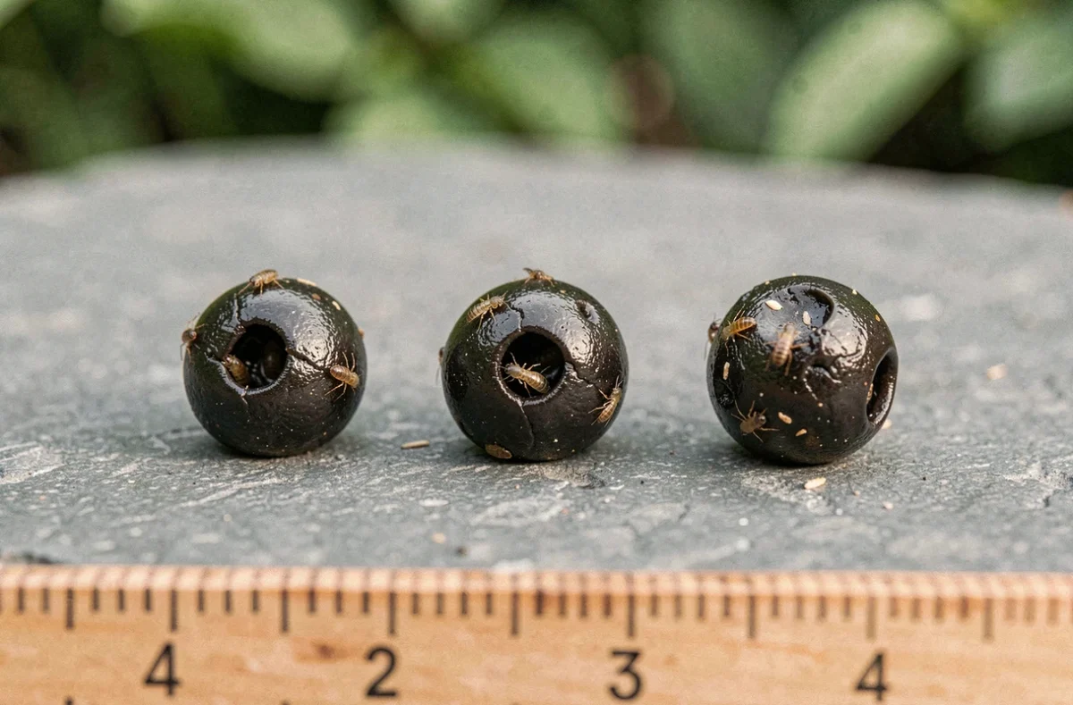 Comparaison de crottes de hérisson sur une pierre de jardin avec une règle pour mesurer leur taille