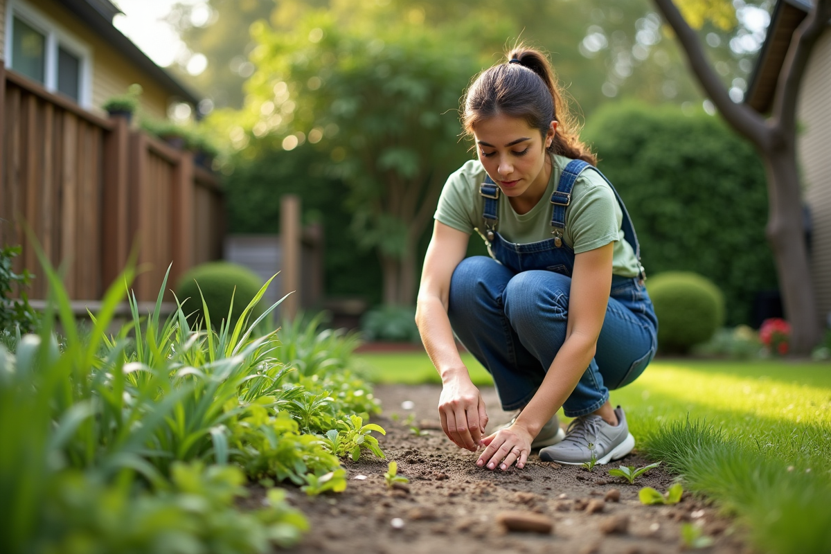 Femme appliquant un deterrent naturel aux graines