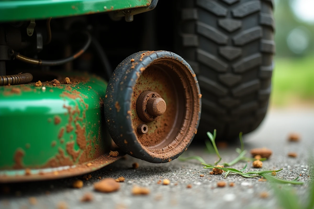 Gros plan sur l'embrayage électromagnétique de lame PTO d'un tracteur tondeuse avec connecteur électrique