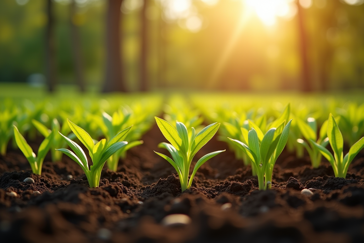 Jardin printanier avec jeunes fleurs en semis