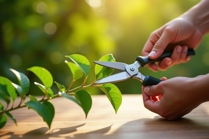 Branches d oleander saines avec ciseaux de jardinage