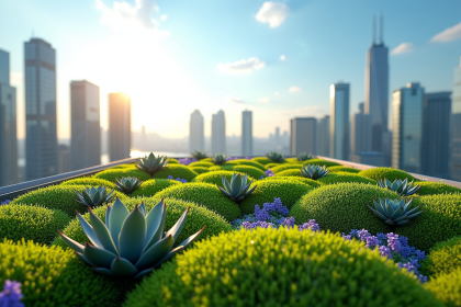 Toit vert moderne avec sedum et succulentes en ville