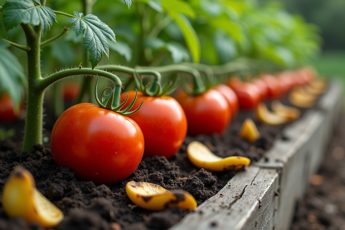 Tomates rouges mûres sur un lit de terre organique
